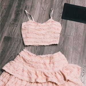 Elegant Pink Ruffled Skirt Set (brand new )